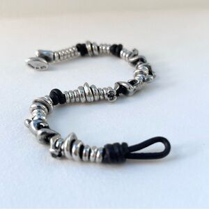 Uno de 50 Silver Leather Bead Bracelet